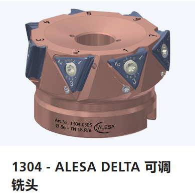 瑞士ALESA,帶可轉位刀片的銑刀,精銑,1304 – ALESA DELTA 可調銑頭,TN 18 – 右/e 90° / 直徑 43 – 125