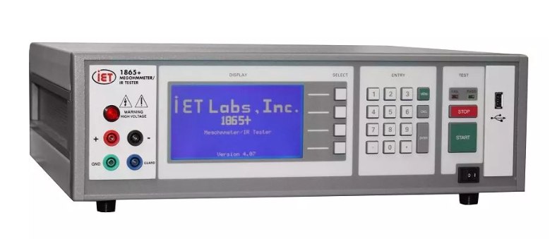 美國IET Labs 1865+兆歐表，測量范圍從1 kΩ 至100 TΩ，用于對各種部件、材料和電子設(shè)備的絕緣電阻進(jìn)行高精度測量，可同時測量體積電阻率和表面電阻率