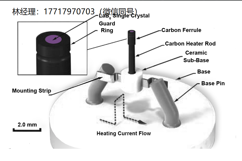 美國,Kimball Physics,ES-423E-GR025 SG AEI,具有保護環的六硼化鑭(LaB6)陰極