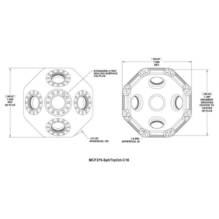 美國Kimball Physics Multi-CF™ 2.75英寸球形三重八角形-真空室 MCF275-SphTrpOct-C18 真空腔