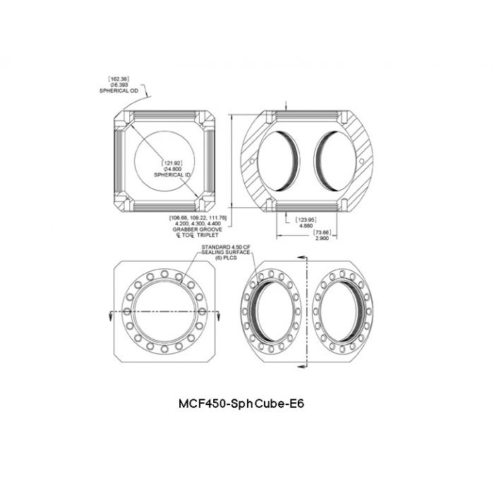 美國Kimball Physics Multi-CF™ 4.50英寸球形立方體-真空室 MCF450-SphCube-E6 真空腔