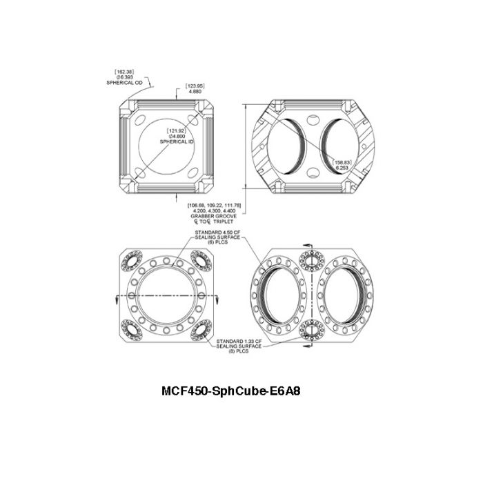 美國Kimball Physics Multi-CF™ 4.50英寸球形立方體-真空室 MCF450-SphCube-E6A8 真空腔