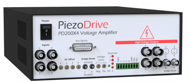 Piezodrive PD200X4 功率放大器，四通道功率放大器，多通道電壓放大器，四通道功率放大器，多通道壓電驅動器，多通道功率放大器，四通道線性放大器，壓電驅動電源，電壓放大器，四通道壓電陶瓷驅動器， 驅動任何負載阻抗