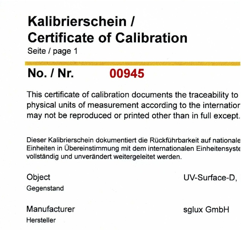 德國Sglux- UV Calibration紫外線校準