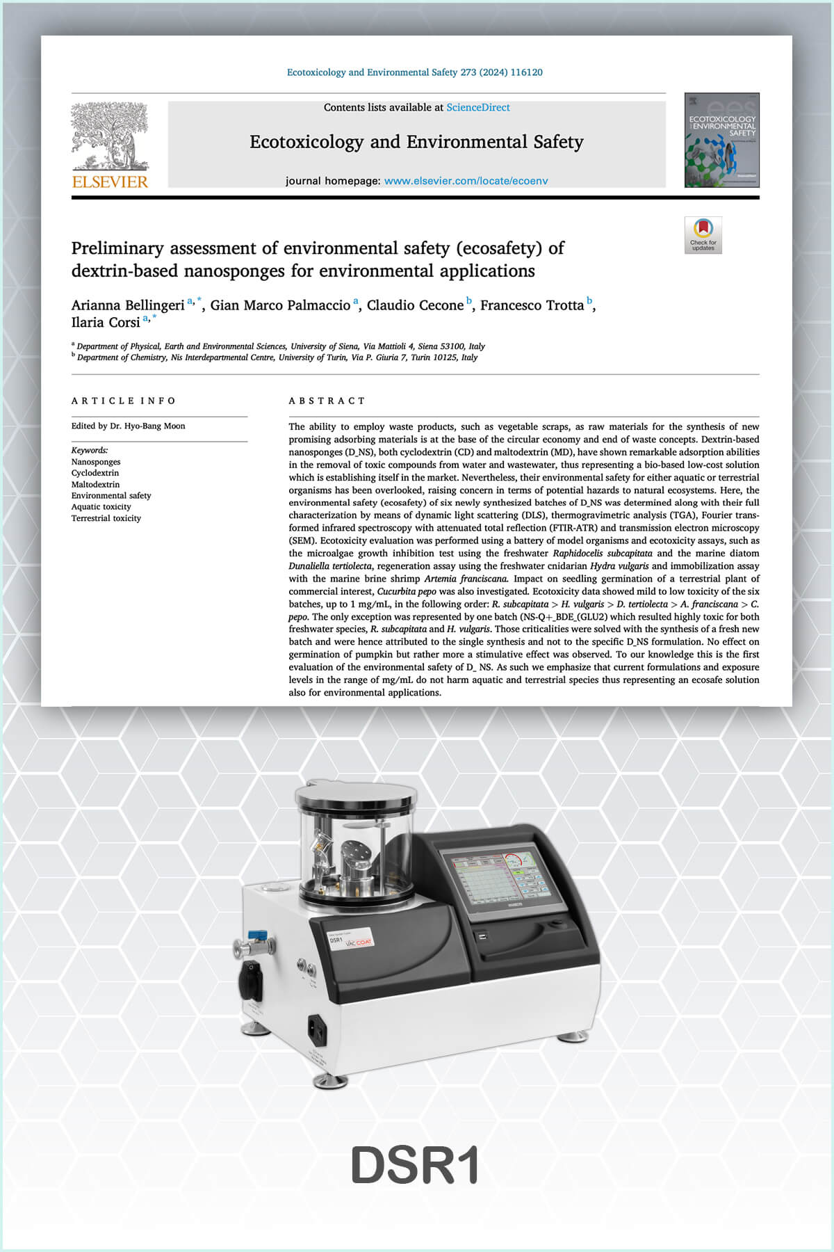 【論文】Gold coating Dextrin-based nanosponges by DSR1 SEM coater