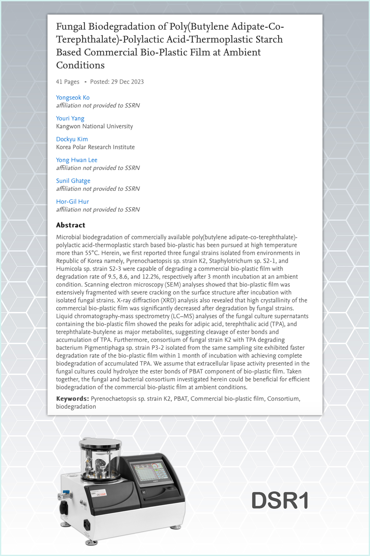 【論文】Fungal biodegradation of poly (butylene adipate-co-terephthalate)-polylactic acid-thermoplastic starch based commercial bio-plastic film at ambient conditions