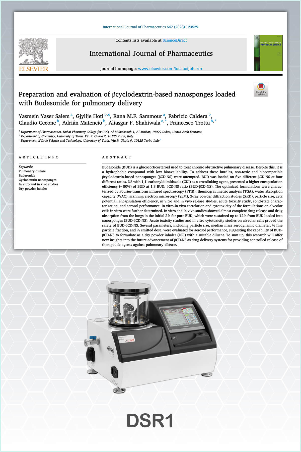 【論文】Vac Coat DSR1 Utilized in SEM Sample Preparation for Evaluation of βcyclodextrin-based nanosponges Loaded with Budesonide for Pulmonary Delivery