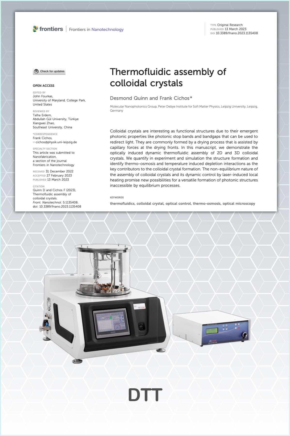 【論文】Assembly of Colloidal Crystals by Local Heating Induced Through Plasmonic Effect of A Gold Thin Film Deposited by Vac Coat DTT