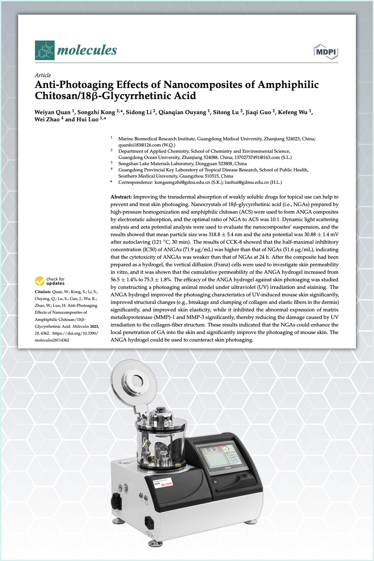 【論文】Vac Coat DSCR Used in SEM Investigation of Amphiphilic Chitosan/18β-Glycyrrhetinic Acid Nanoparticles for Anti-Photoaging Effects