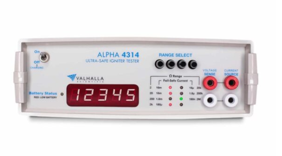 美國 Valhalla Scientific,點火器測試儀,Alpha 4314 數(shù)字點火器測試儀,便攜式數(shù)字歐姆計,專門設(shè)計用于對爆炸裝置（如小藥丸）進行超安全的電阻測試